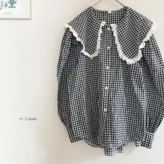 H・Z studio ビッグフリルカラーギンガムチェックブラウス0014