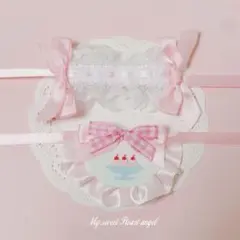 ヘッドドレス　スタイ　ぬいぐるみ　ぬい服　ぬい　パフェ　メイド　ピンク　リボン