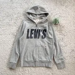 【LEVI'S】フルジップスウェットパーカー　プリントロゴ ポケット付 グレー