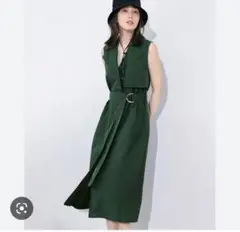 【UNIQLO】 ユニクロ リネンブレンドラペルワンピース ロングベスト 襟付き