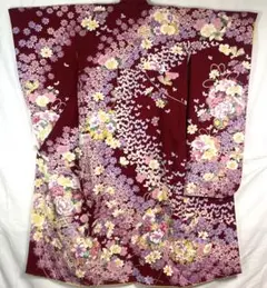 振袖 牡丹 豪華花模様 レッド 正絹 着物 袷 極美品
