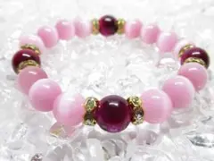 〇【ピンクタイガーアイ×キャッツアイ】天然石ブレスレットパワーストーン
