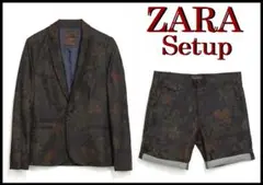 ZARA ストレッチデニム セットアップ メンズ 上下スーツ 花柄 フラワー M