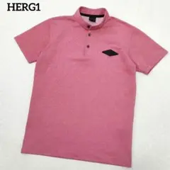 【美品】HERG1　ゴルフ　半袖シャツ　スタンドカラー　ストレッチ　ラバーロゴ