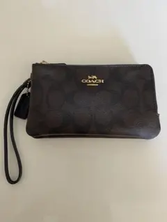 COACH ブラウンレザー　ダブルファスナー　ポーチ
