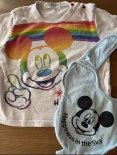 ミッキーマウス レインボー Tシャツ　スタイおまけ　ディズニー