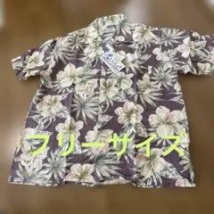 未使用コットンアロハシャツくすみカラーフリーサイズハイビスカス