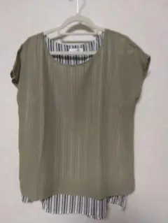 ☆a.v.v standard ☆トップス半袖 ストライプ　オリーブグリーン　L