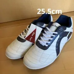 ★撥水軽量フェイクレザースニーカー★ メンズ25.5cm★ホワイト/ネイビー