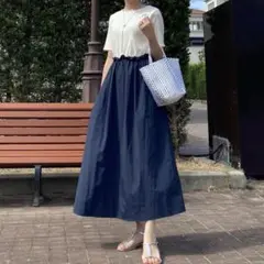 Te chichi 半袖ワンピース オフホワイト×ネイビー