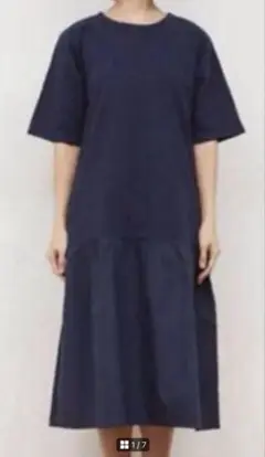 kurihara harumi ギャザーワンピース 半袖 ネイビー　栗原はるみ