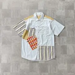 Check & Stripe Patchwork Shirt Blue L