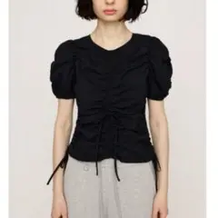 SLY GATHER WOVEN TOPS 黒 ブラウスmoussy EMODA