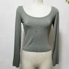 【デイジー】（L）カーキ ロングスリーブTシャツ・ ショート丈