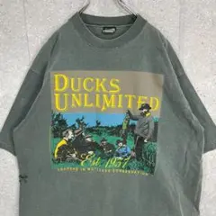 DUCKS UNLIMITED USA製 くすみグリーン　プリントTシャツ L