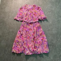 【ヴィンテージ】花柄　ベルト付き　フレアワンピース　古着 used SM33