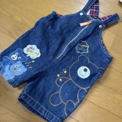 ミキハウス ホットビスケッツ　デニムオーバーオール クマ刺繍付き