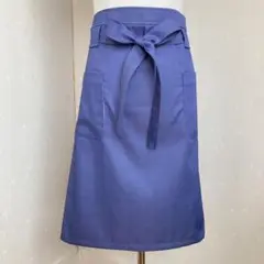 ハンドメイド　テンセル　ミドルカフェエプロン　ブルーシャンブレー