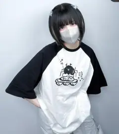 Мサイズ☆新品☆ ぬた☆ 半袖Tシャツ ラグラン袖 黒白　 天使界隈