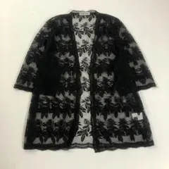 00s Y2Kフェアリーグランジ花柄刺繍シースルーカーディガンフリーサイズ黒古着