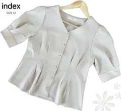 【美品】index 半袖ブラウス ベージュ M 上品 パールボタン きれいめ通勤