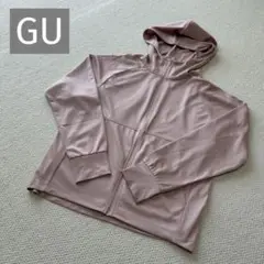 GU アクティブ　指穴　UVジップパーカー　ベージュピンク　M