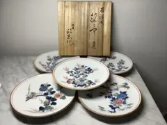 「値下げ」戸出政志　九谷焼　銘々皿　野草花　変わり絵　五客 値下げ」戸出政志九谷焼銘々皿野草花変わり絵五客