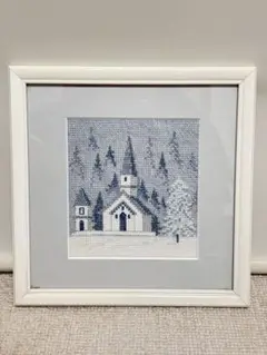 【ハンドメイド】冬の教会のクロスステッチ刺繍額