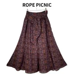 【ROPE PICNIC】幾何学模様 ブラウン系 フレアスカートリボン付/M