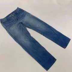 ライトブルー デニムパンツ ユーズド加工 コットン100% 64-91サイズ