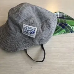 BROOKWOOD キッズ帽子　日除け付き　グレー・グリーンチェック