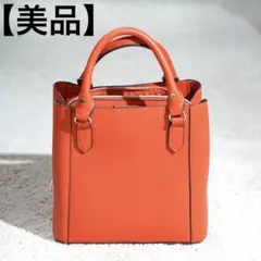 【美品】本革 合皮 ハンドバッグ オレンジ