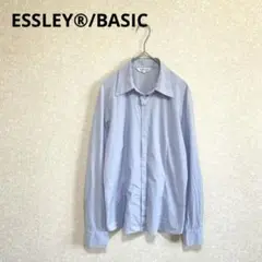 ESSLEY®/BASIC 長袖シャツ 比翼ボタン ストレッチ 日本製 水色 M