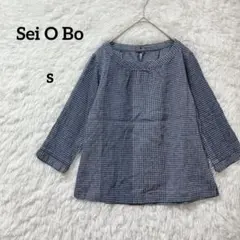 Sei O Bo ブラウス リネン コットン チェック トップス 日本製 麻 綿