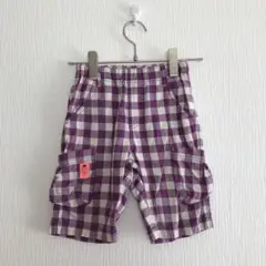 Trois Lapins 紫と白のチェック ハーフパンツ 110センチ