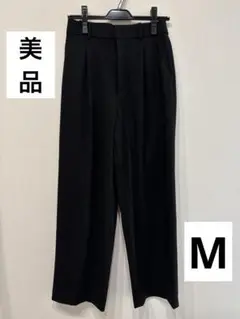 美品 UNIQLO タックワイドパンツ M 黒 ブラック