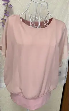 未使用品　ピンクのラグラン袖シフォン半袖トップス　XL