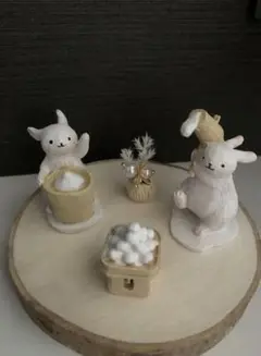 ナチュラルキッチン　お月見　餅つきうさぎ　団子　お花アレンジ　木製プレート　5点