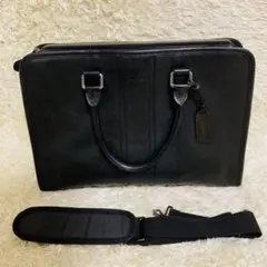 【美品】コーチ ビジネスバッグ ロゴ型押し レザー ブラック 72309