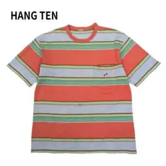 90s HANG TEN マルチボーダー ポケット Tシャツ ロゴ 刺繍 L