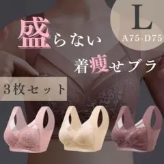 シームレスブラ ノンワイヤー Ｌ 3枚セット 美胸 着痩せ 小さく見せる ピンク