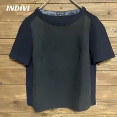 ♦︎【インディヴィ】INDIVI ネイビー 半袖 ブラウス S