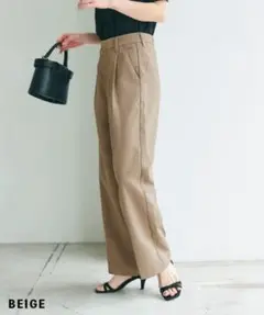 【美品】ベースメントオンライン　ワイドパンツ　リネンライク　センタープレス