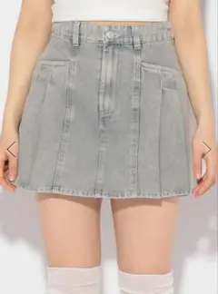 デザインプリーツデニムミニスカート Heather