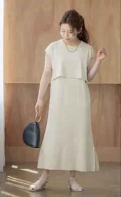 cohina バックスリットレイヤードニットワンピース リブワンピース セット
