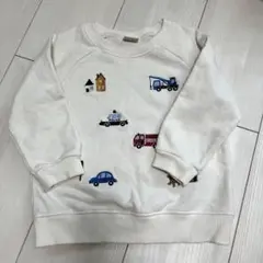 プティマイン トミカ コラボ 長袖トレーナー 白 車 男の子