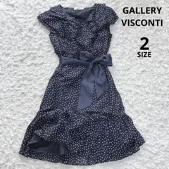 良品　ギャラリービスコンティ　ドット柄フリルスリーブワンピース（M）