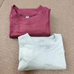 【UNIQLO】赤・ベージュ 半袖ロングワンピーセット