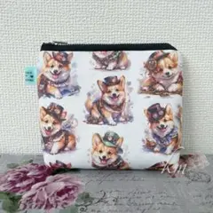 コーギーまみれ　マルチポーチ　ハンドメイド　WH