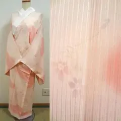 ピンクのぼかしに縦縞の地紋と花 長襦袢